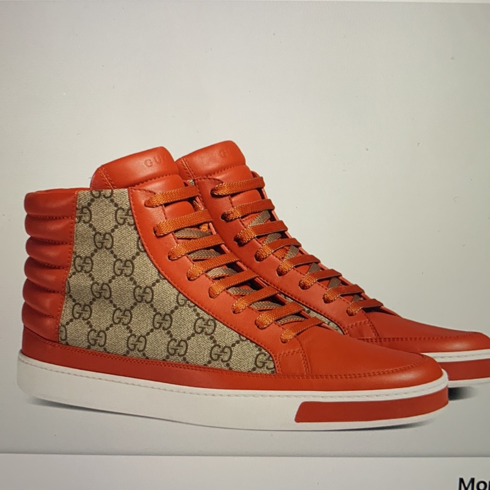 Gucci Men’s Orange Gg Supreme And Leather High-top Sneaker